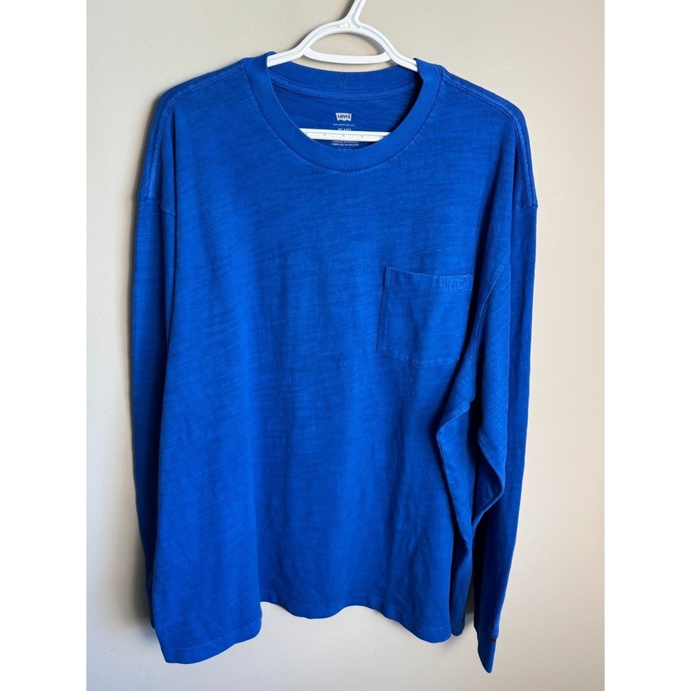 Levis Mens Blue Relaxed Pocket Tee XL Basic Casual Boxy Long Sleeve T-Shirt